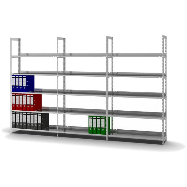 hofe Akten-Grundregal, 1850x300x1000 mm, 6 Fachebenen, für 60 Ordner, verzinkt, 60 kg Fachlast, 360 kg Feldlast, einseitige Bedienung, WZG18310ED