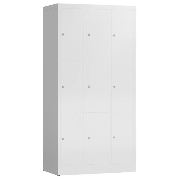 Lüllmann ClassiX Schließfachschrank, 3 Abteile à 3 Fächer, 1800 x 870 x 500 mm, signalweiß, X-520337