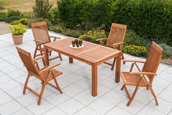 Merxx Comodoro Set 5-teilig, 4 Comodoro Klappsessel, 5-fach verstellbar, 1 Tisch, 170 x 90 cm, FSC Eukalyptusholz, 50010-011