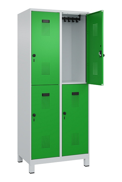 C+P Doppelstöckiger Spind Evolo PLUS, mit Füßen, 4 Fächer, 1950x800x500mm, 7035, Frontfarbe RAL 6037 Reingrün, Drehriegel, 049310-22 S10011