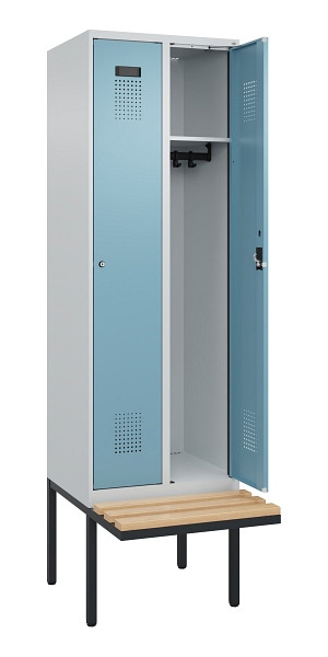 C+P Spind Evolo PLUS, 2 Abteil, 2120x600x815mm, 7035/0010, Zylinderschloss, Sitzfläche Holz, 0490407-20 S10036