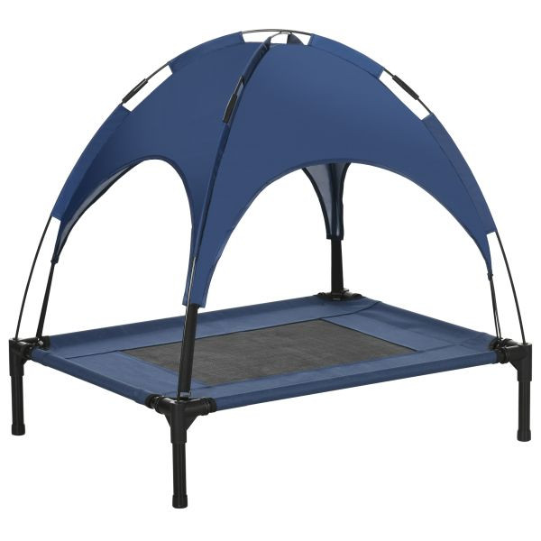 PawHut Haustierbett mit Baldachin Erhöhtes Hundebett Hundeliege outdoor Dunkelblau, D04-058V00DB