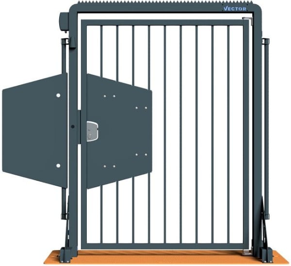 SCHAKE-VECTOR Mobile Tür V-Door-Steelplate, verzinkt + schwarz-matt pulverbeschichtet, auf Stahlplatte montiert, als Fluchttür, VPDO22SFB0217
