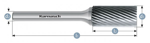 Karnasch Hartmetall-Frässtift unbeschichtet ZYA/ HP-2 d1=8 / l2=20 / d2=6 / l1=65mm, VE: 3 Stück, 113000080