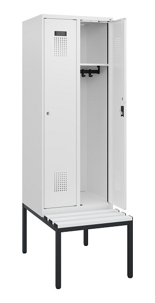 C+P Spind Evolo PLUS, 2 Abteile, 1950x600x815mm, 9016/9016, Zylinderschloss, Material Sitzfläche Kunststoff, Sitzbank, 0490505-20 S10101