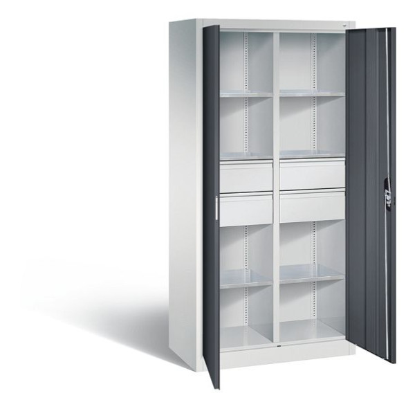 C+P Werkzeugschrank Acurado, H1950xB930xT500mm, Farbe: Lichtgrau / Schwarzgrau, Muldengriff, 8921-3042 S10263