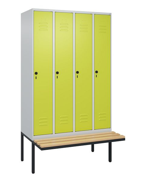 C+P Umkleidespind Classic PLUS, 4 Abteile, 2120x1200x815mm, 7035/0024, Drehriegel, Buche-Sitzleisten, 3 Doppel-Haken, 0800407-40 S10010