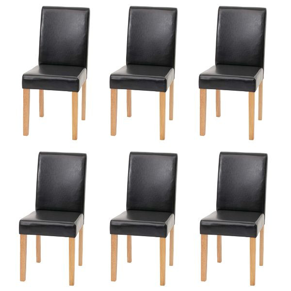 Mendler 6er-Set Esszimmerstuhl Stuhl Küchenstuhl Littau, Kunstleder, schwarz, helle Beine, 31519+28652