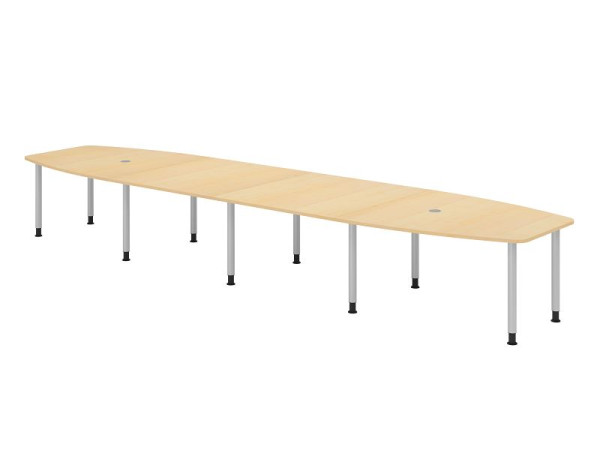Hammerbacher Konferenztisch KT52C, 520 x 130 cm, Platte: Ahorn, 25mm dick, Zehn-Fuß-Gestell Silber, Rundrohr 6 cm, Arbeitshöhe 72-74 cm, VKT52C/3/S