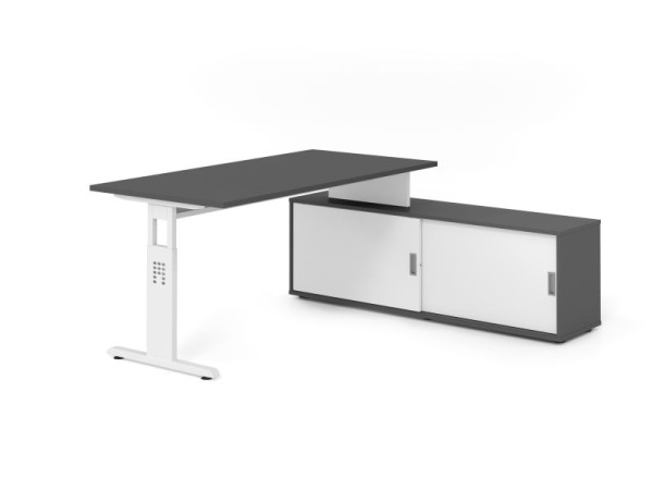 Hammerbacher Aufsatz-Schreibtisch OSE16, 160x80cm, Platte: Graphit, 25mm dick, T-Fuß Gestell Weiß, Graphit / Weiß, VOSE16SB/G/W/G/W