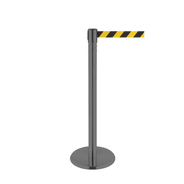 Stein HGS Personenleitsystem -P-Line 360-, Metall, grau beschichtet, gelb/schwarz diagonal (schraffiert), mit Gurtendstück (Standard), Gurtlänge: 2,3 m, 40008-1702