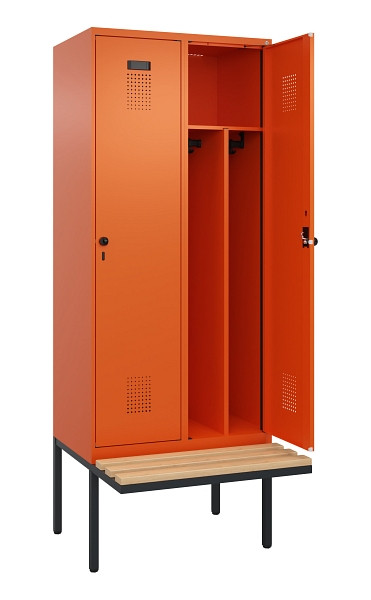 C+P Spind Evolo PLUS, 2 Abteile, 2120x800x815mm, 2004/2004, Haken 4, Drehriegel, Sitzfläche Holz, Trennwand, 0490407-22F S10023