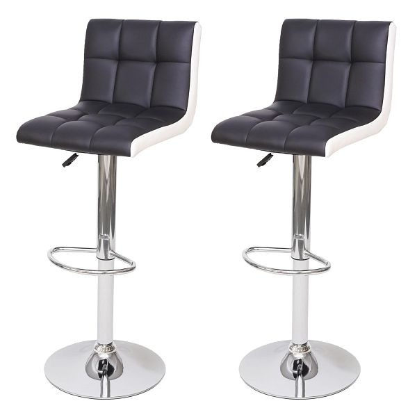 Mendler 2er-Set Barhocker HWC-G87, Tresenhocker Barstuhl, höhenverstellbar, Kunstleder schwarz-weiß, Chromfuß, 72232