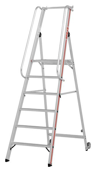 HYMER Plattformleiter mit Kipprollen und langem Handlauf, 6 Stufen, Standhöhe 1,40 m, 808106