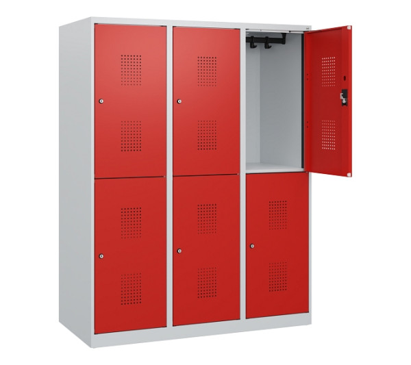 C+P Doppelstöckiger Spind Evolo PLUS, 6 Fächer, 1530x1200x500mm, 7035/3020, Zylinderschloss, 0493005-32 S10028