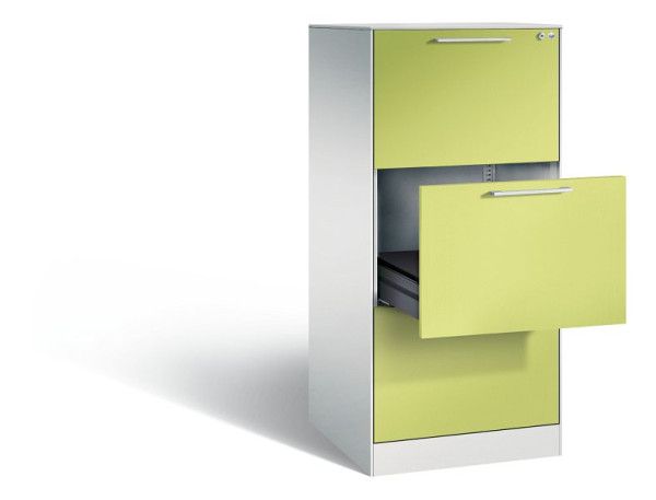 C+P Karteischrank Asisto, H1310xB562xT600mm, Farbe: Lichtgrau / Viridingrün, Bügelgriff, 146224-321 S10041
