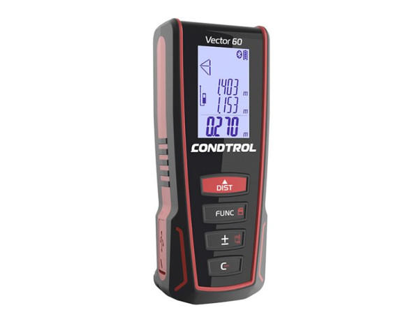 CONDTROL Vector 60 Professioneller Entfernungsmesser, Wasserwaage, BLUETOOTH und aufladbaren Batterien. Messbereich 0,05-60m, 1-4-104