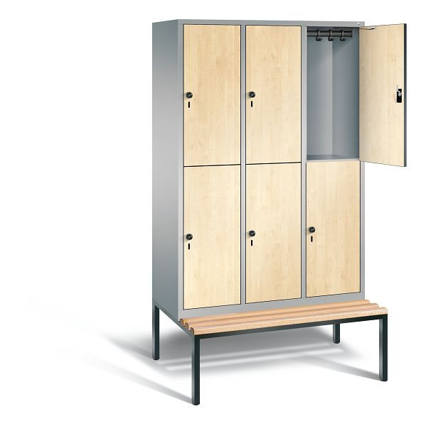 C+P Spind doppelstöckig Evolo, H2090xB1200xT815mm, Farbe: Weißaluminium / Dekor Donau-Ahorn, 48350-32 S10276