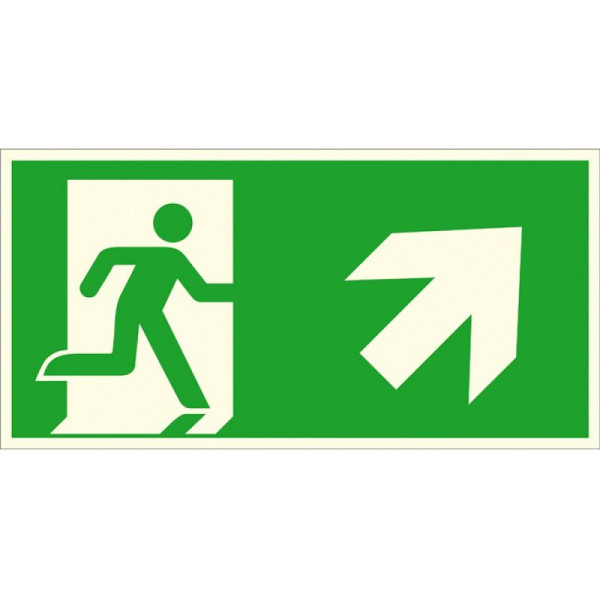 Stein HGS Rettungsschild Notausgang rechts, schräg aufwärts, 400 x 200 mm / Alu, beschichtet, 15.a1072