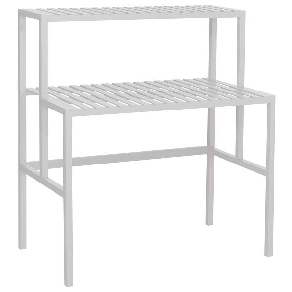 Mendler Bambus Pflanzenregal HWC-Q34, Blumentreppe Blumenständer Pflanzentreppe, 2 Ablagen 100x90x50cm, weiß, 121382