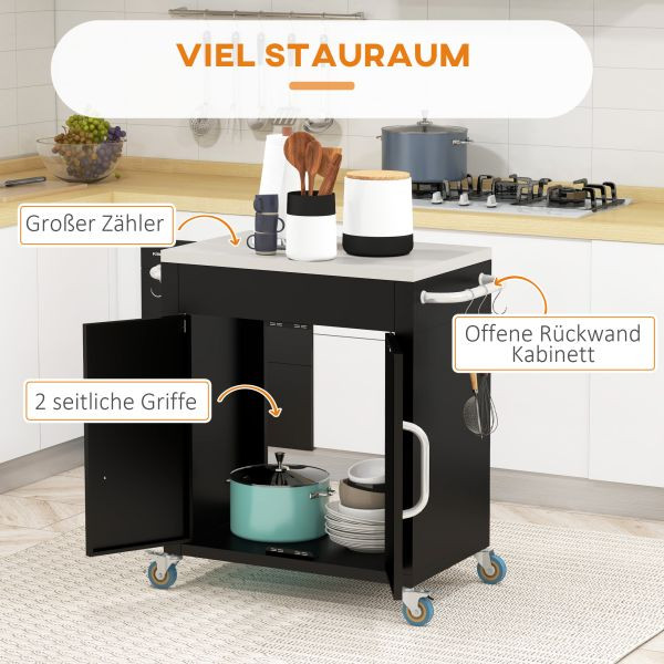 HOMCOM Küchenwagen mit Rollen, Schwarz, 86 x 50 x 86,5 cm, 801-137
