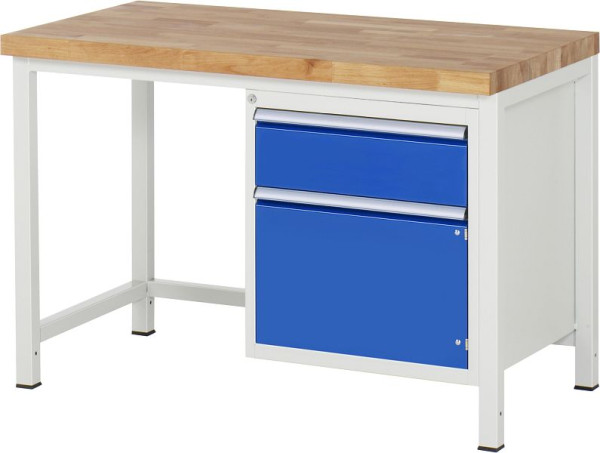 RAU Werkbank Serie 8000 - Gestell-Bauweise (Schweißgestell), Unterbau-Container (1x Schublade, 1x Flügeltür), 1250x840x700 mm, 03-8152A1-127B4S.11