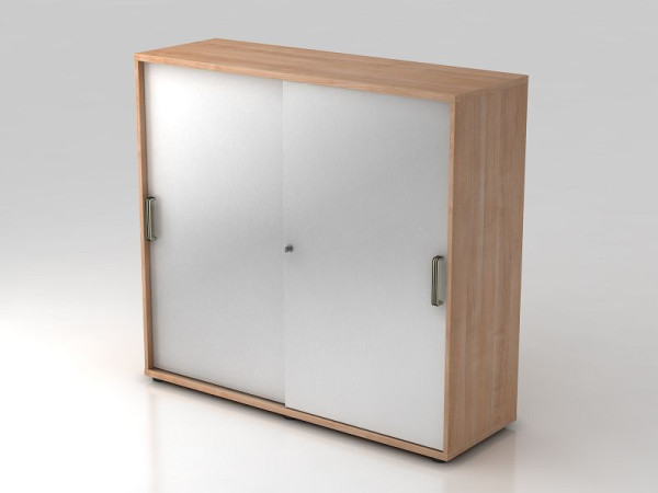 Hammerbacher Schiebetürschrank 3OH 120cm Streifengriff Nussbaum/Silber, 120x40x110 cm (BxTxH), V1753S/N/S/SG