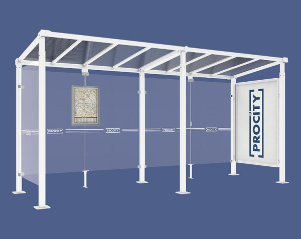 Procity Wartehalle Milano - 1 Schaukasten 2000 + 1 Seitenverkleidung, Farbe RAL 9010, Maße: Breite 5000 x Höhe 2545 x Tiefe 1824 mm, 529247.9010