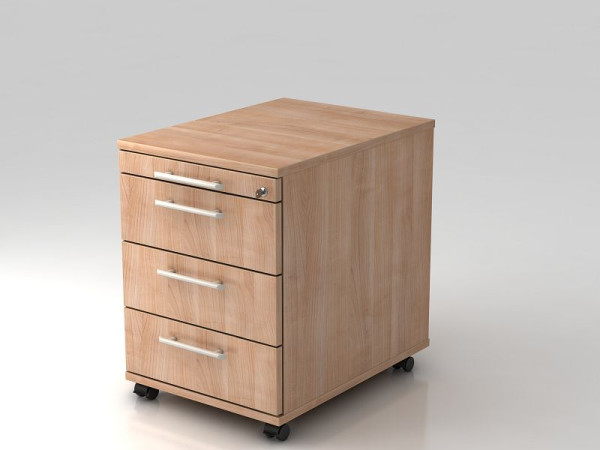 Hammerbacher Rollcontainer 58cm, 3 Schübe, Schloss Relinggriff Nussbaum, 42,8x58x59 cm, 1/3/3/3 HE, VAC30/N/N/RE