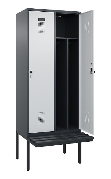 C+P Spind Evolo PLUS, 2 Abteile, 2120x800x815mm, 7016/7035, Haken 4, Drehriegel, Sitzfläche Kunststoff, Trennwand, 0490407-22F S10071