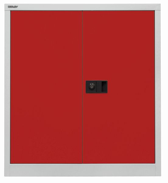 Bisley Flügeltürenschrank Universal, 1 verzinkter Fachboden, 2 OH, Korpus lichtgrau, Fronten kardinalrot, E402A01G506