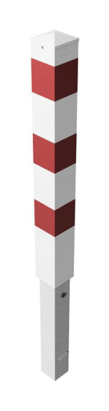 Schake Absperrpfosten Typ 40100FB,100x100mm, -herausnehmbar- mit Dreikantverschluss, feuerverzinkt, weiß mit roten Streifen, mit 1 Öse, 40100FB+1