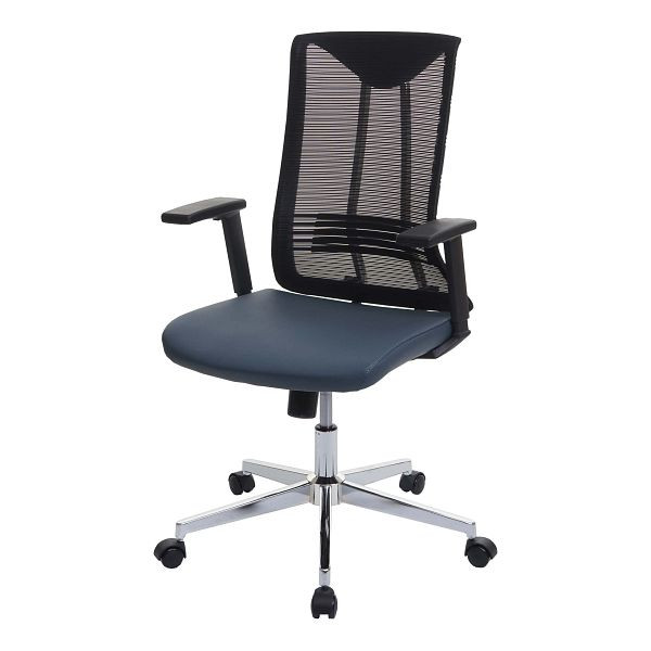 Mendler Bürostuhl HWC-J53, Drehstuhl Schreibtischstuhl, ergonomisch Kunstleder, blau-grau, 81085