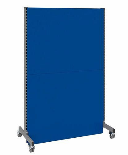 DENIOS Mobile Akustik Trennwand, Grundfeld, B 1250, H 2000 mm, Akustik-Lochblech zweiseitig, grau/blau, 293107