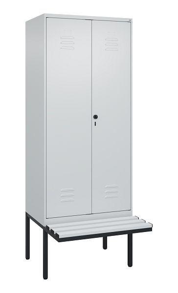 C+P Umkleidespind Classic PLUS SW, 2 Abteile, 2120x800x815mm, 7035/7035, Drehriegel, Untergestell & Sitzfläche, 0800427-22 S10039