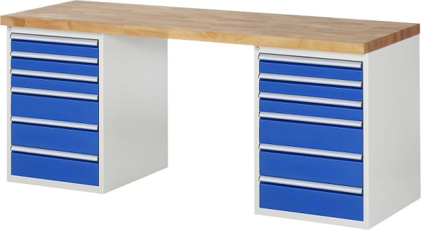 RAU Werkbank Serie 7000 - Modell 7515-3, B2000 x T700 x H890 mm, Systemunterbau B2000 x T650 x H850 mm, 03-7515A3-207B4M.11