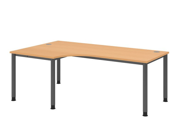 Hammerbacher Schreibtisch HS82, 200 x 120 cm, Platte: Buche, 25 mm dick, Winkelform 90°, 4-Fuß-Gestell in Graphit, Arbeitshöhe 68,5-81cm, VHS82/6/G