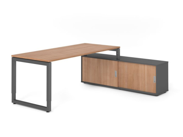 Hammerbacher Aufsatz-Schreibtisch RSE19, 180x80cm, Platte: Nussbaum, 25mm dick, Rahmen Graphit, höheneinstellbar, Ahorn, SB/N/G/G/N, VRSE19SB/N/G/G/N