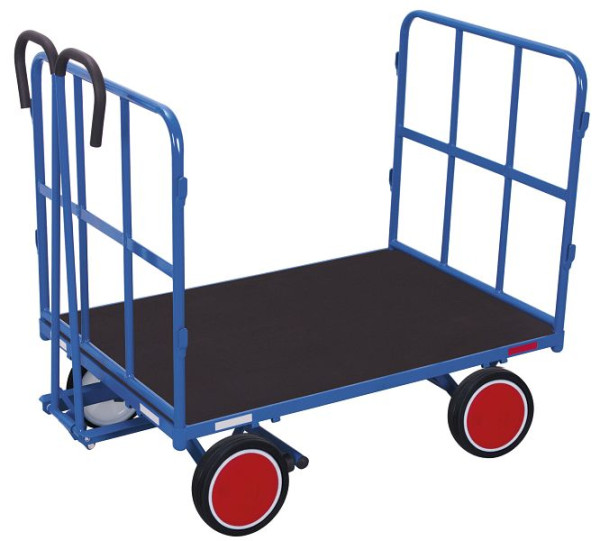 VARIOfit Handpritschenwagen mit 2 Rohrgitterwänden, Außenmaß: 1.120 x 715 x 1.200 mm, RAL 5010 enzianblau, Radsatz: Vollgummibereifung, zu-42119