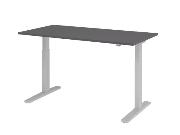 Hammerbacher Schreibtisch XMKA16, 160 x 80 cm, Platte: Graphit, 25 mm dick, ABS-Dickkante, Rechteckform, Silber, VXMKA16/G/S