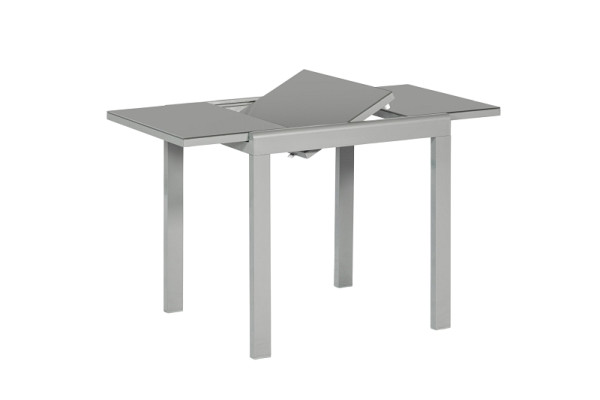 Merxx Semi-Balkonausziehtisch, 80 (120) x 70 cm, silbernes Gestell, graue Glasplatte, Aluminiumgestell, 26443-219