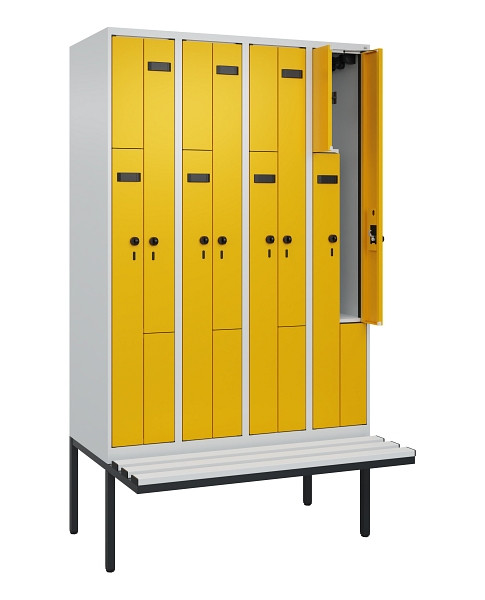 C+P Z-Spind Evolo PLUS, Bank, 8 Fächer, 2120x1200x815mm, 7035/1004, Drehriegel, Material Sitzfläche Kunststoff, 0490437-408 S10054