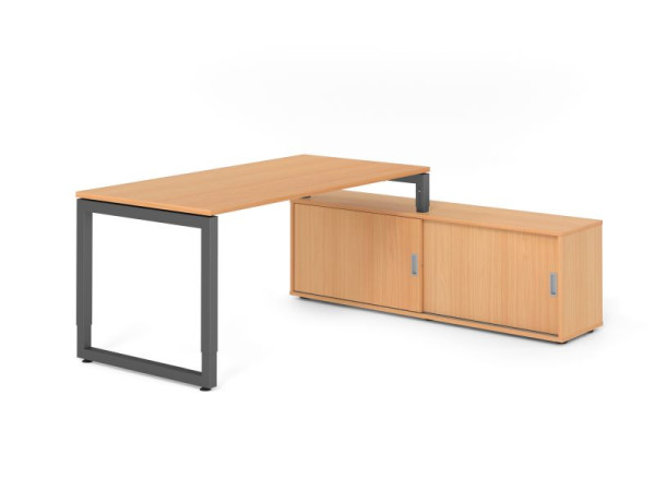 Hammerbacher Aufsatz-Schreibtisch RSE16, 160x80cm, Platte: Buche, 25mm dick, Rahmen Graphit, höheneinstellbar, Buche / Buche, VRSE16SB/6/G/6/6