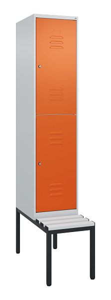 C+P Doppelstöckiger Spind Classic PLUS, 2120x400x815mm, 7035/2004, Zylinderschlösser, mit untergebauter Sitzbank, 0803507-12 S10189