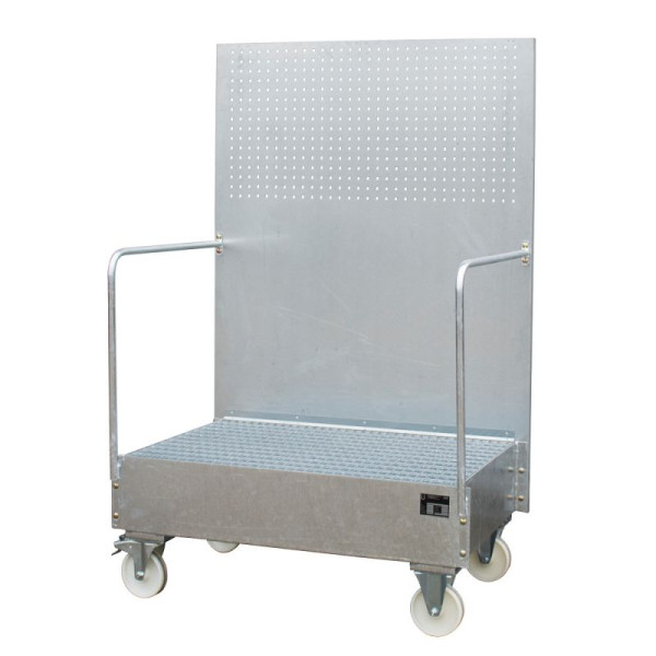 STEIN HGS Fahrbare Auffangwanne mit Lochplattenwand LPW, 215 Liter, feuerverzinkt, Höhe 2015mm, feuerverzinkt, 2x200 Liter Fass, Breite 1290mm, 79205.0012