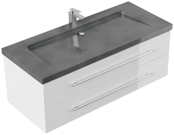 Posseik Badmöbel Granit G654 YAMO 130 cm 1 Hahnloch SoftClose weiß hochglanz, YAMO130011000002DE
