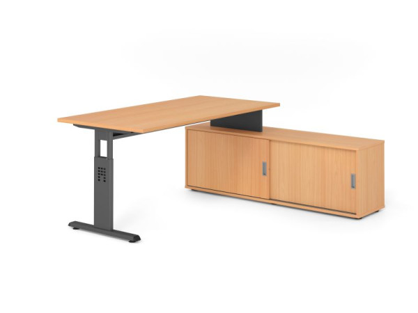 Hammerbacher Aufsatz-Schreibtisch OSE16, 160x80cm, Platte: Buche, 25mm dick, T-Fuß Gestell Graphit, Buche / Buche, VOSE16SB/6/G/6/6