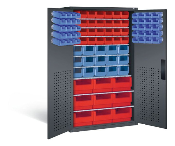 C+P Magazinschrank Serie 13, H1950xB1100xT535mm, Farbe: Schwarzgrau, Muldengriff, 130276-65 S10024