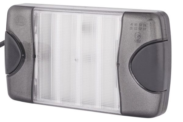 HELLA Heckleuchte, DuraLED, LED, 12/24V, Anbau/geschraubt, weiß, Kabel: 2500mm, offene Kabelenden, links/rechts, senkrecht, 2SB 980 606-701
