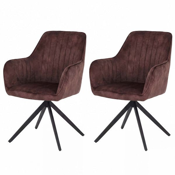 Mendler 2er-Set Esszimmerstuhl HWC-L79, Küchenstuhl Armlehne drehbar Auto-Return Samt 440g/m², Wildleder-Optik terrakotta-braun, 121141